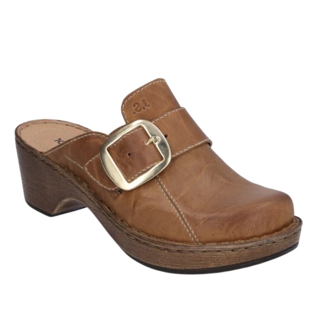 Josef Seibel Brown Leather Clog Mule Shoes Buckle Slip‎ On Women Size 40 US 9.5